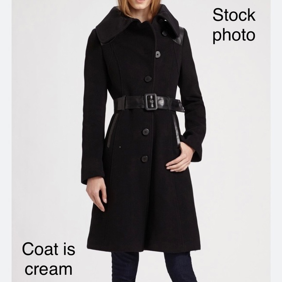 BNWOT MACKAGE WOOL CREAM COAT WITH LEATHER DETAILING - Picture 2 of 16
